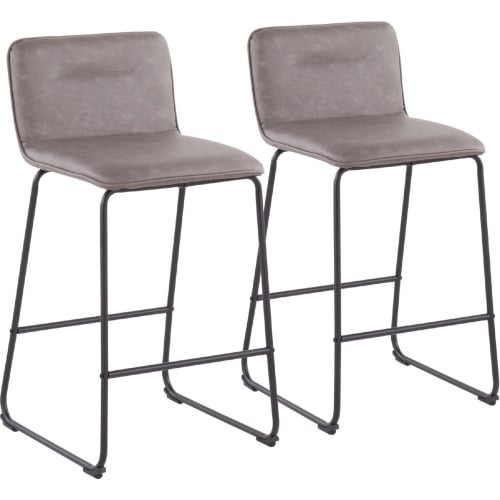 Casper 26" Counter Stool in Grey Leatherette & Black Metal (Set of 2)